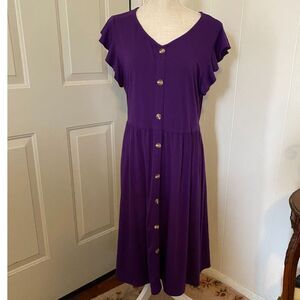 Lamilus Purple/Plum Ruffle Sleeve V-Neck Faux Button Down Dress Size XL